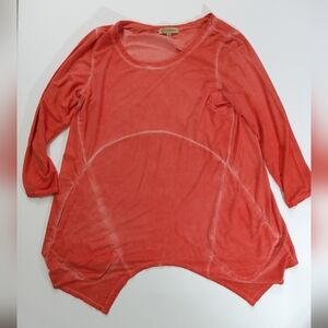 Democracy Tunic Top‎ Womens Medium Orange Distressed Lightweight Lagenlook Shirt